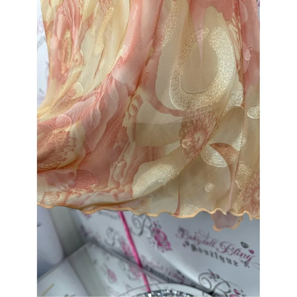 Skirt floral shiny vintage Floral Satin Slip Skirt in Peach and Cream